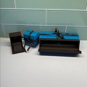 BIRKS Blue Gift Boxes with Brown Trim & Ribbon